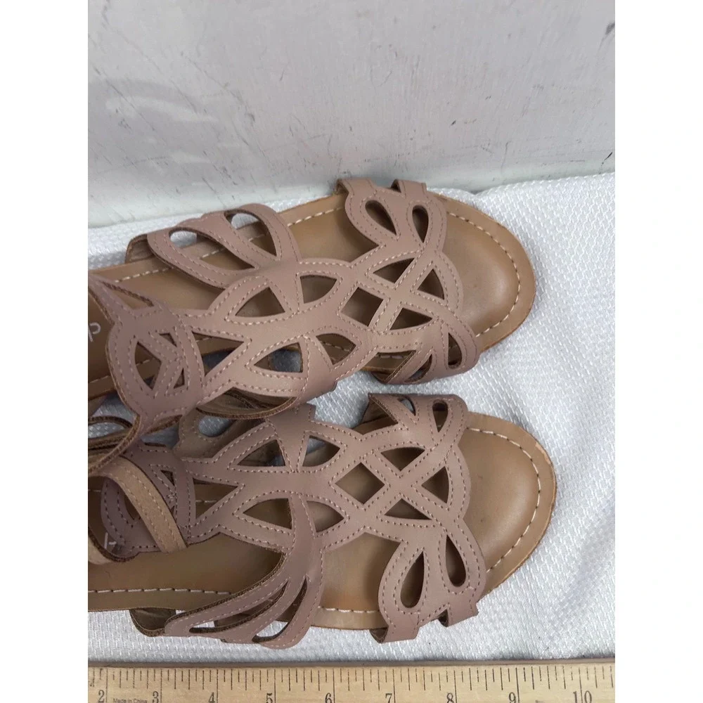 Esprit Wedge Sandals 7.5 Tan Laser Cut Cage Cork Heel Womens
